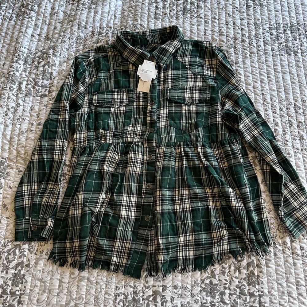 Two 2 Fly button up distressed flannel
